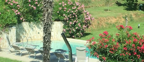 Piscina all'aperto, lettini