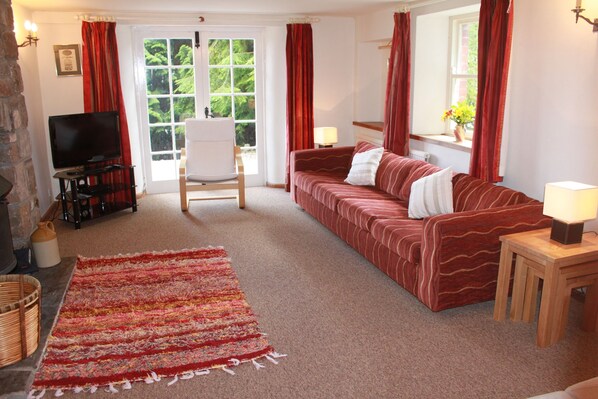 Fernseher, Kamin, DVD-Player, Bücher