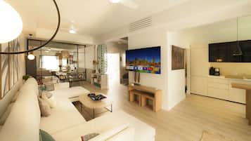 Een smart-tv, een dvd-speler, boeken en een stereo