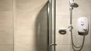 シャワー、ヘアドライヤー、タオル、トイレットペーパー