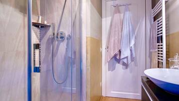 Shower, hair dryer, bidet, towels