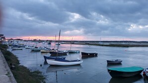 A marina with various boats docked.