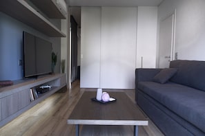 Smart TV, DVD player, books, music library