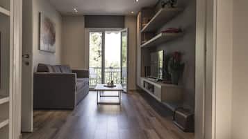 Smart TV, DVD player, books, music library