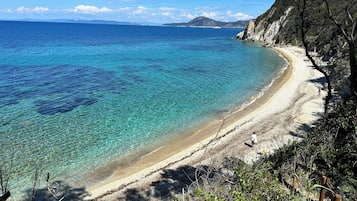 Nära stranden och solstolar