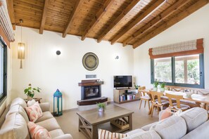 Smart TV, fireplace, DVD player, ping pong