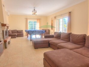 Tv, eldstad, dvd-spelare och böcker