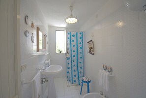 Douche, sèche-cheveux, bidet, serviettes fournies