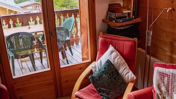 Televisie, een open haard, een dvd-speler en boeken