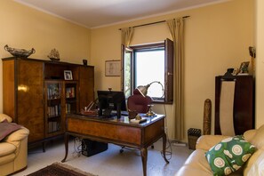Smart TV, chimenea, reproductor de DVD, libros