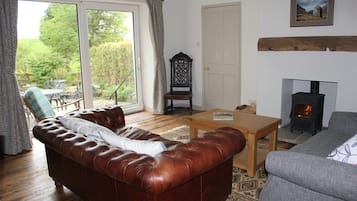 TV, fireplace, DVD player, books