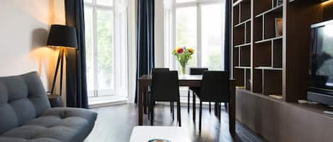 TV, DVD player, toys, books