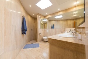 Shower, jetted bath, hair dryer, bidet