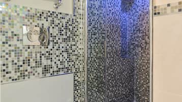 Combined shower/bathtub, hair dryer, bidet, towels