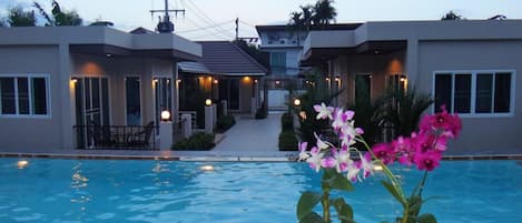 Outdoor pool, sun loungers