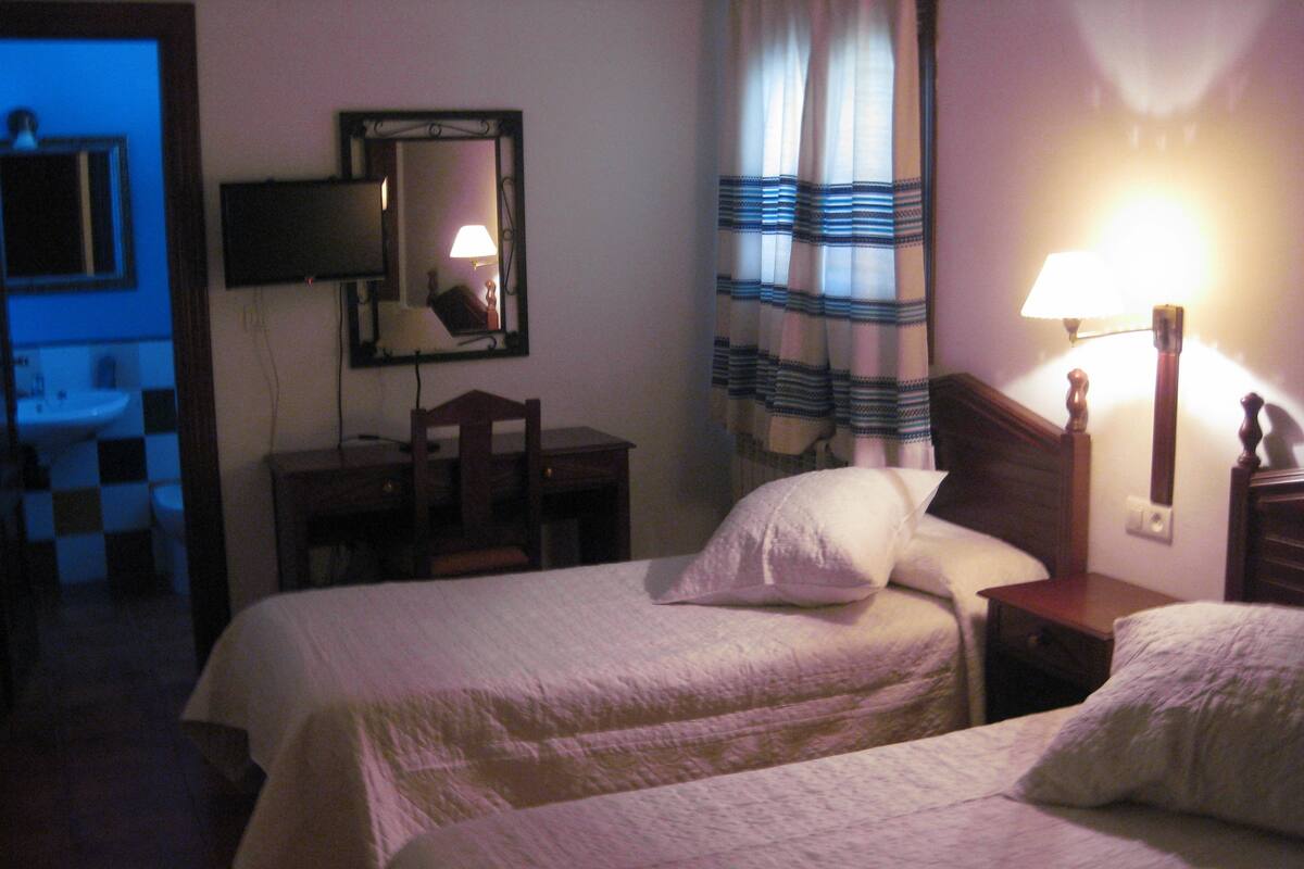 Habitación estándar con 2 camas individuales, 2 camas individuales, baño privado | Ropa de cama de alta calidad, escritorio, cortinas opacas y wifi gratis