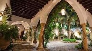 An indoor courtyard with arches, greenery, and a central pathway. - Hotel Riad Arruzafa (Córdoba)