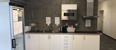 Fridge, microwave, electric kettle