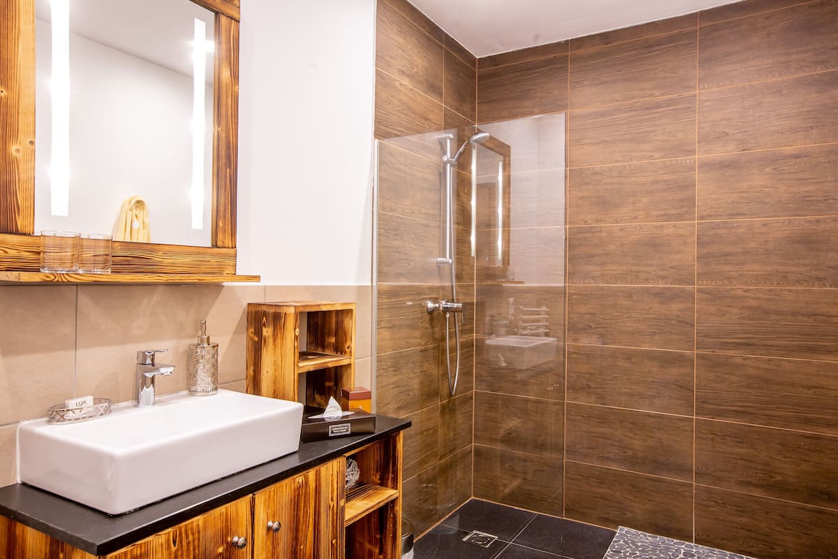 apartment, 2 bedrooms, mountain view (adlerhorst) | bathroom | shower, free toiletries, hair dryer, dressing gowns