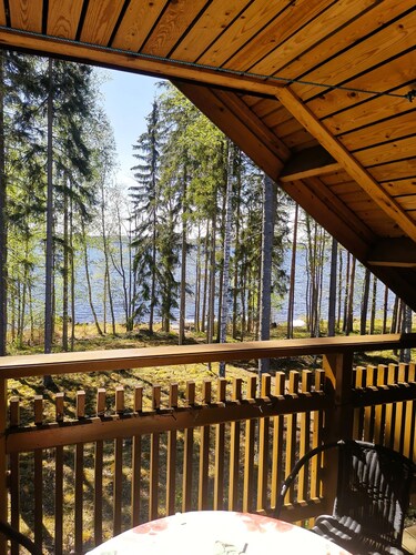 Cozy, 5 star log cabin directly on the lake. Water, forest, winter sports