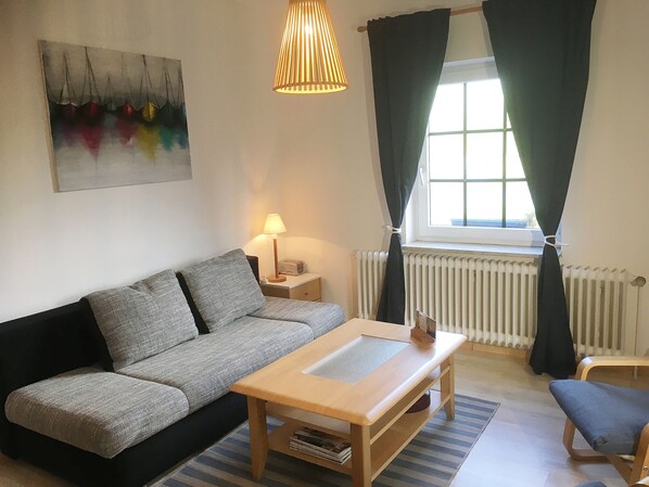 TV, DVD player, books, music library