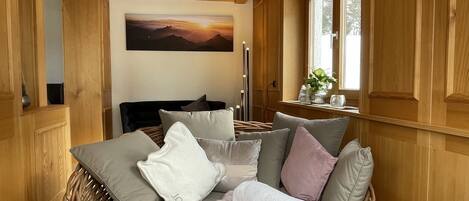 Smart TV, DVD player, foosball, books