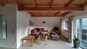 TV, books, music library, stereo