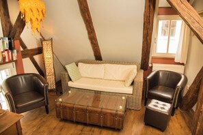 Älytelevisio, takka, kirjoja, stereot