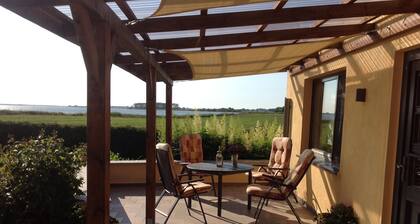 Eristäytynyt bungalow terassi vettä ja luontoa