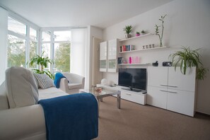 TV connectée, livres, chaîne hi-fi