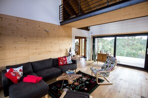 Una Smart TV, una chimenea, un reproductor de DVD, libros