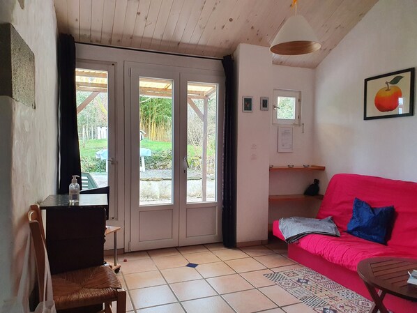 TV, fireplace, DVD player, books