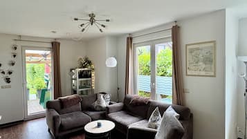 TV, fireplace, DVD player, books