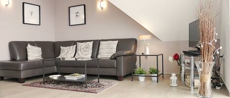 TV, DVD player, books, stereo