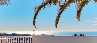 Intimate villa sea/mountain view pool palms free WiFi AC heating sauna fireplace