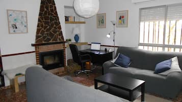 Televisión, chimenea, videojuegos y reproductor de DVD
