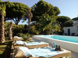 Outdoor pool, pool loungers