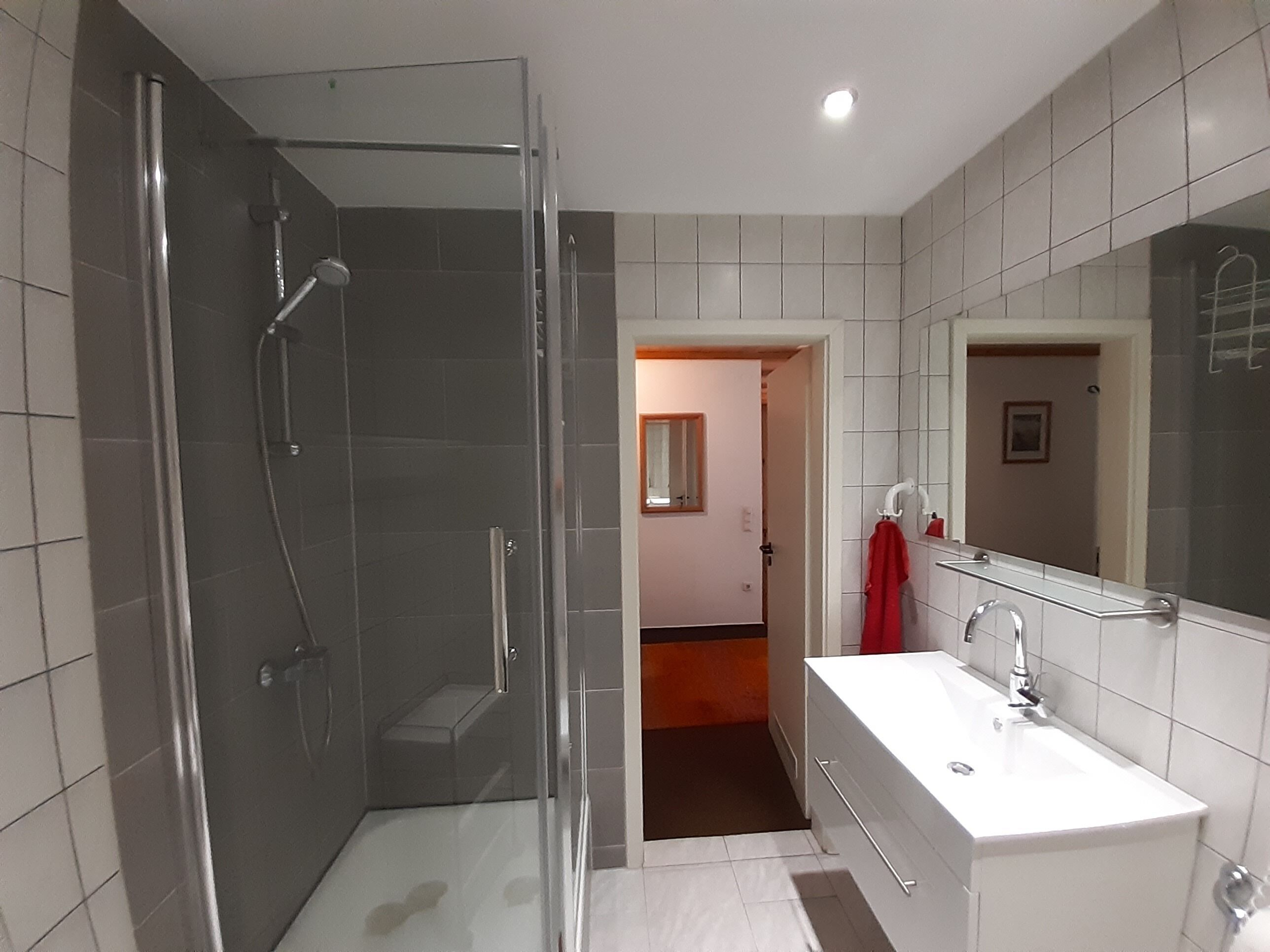 Dusche, Haartrockner, Handtücher, Seife