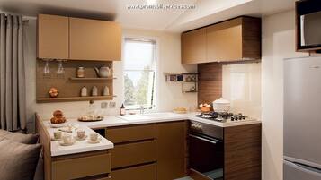 Refrigerador, microondas, horno y parrilla de estufa