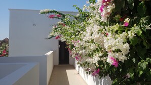 A narrow corridor with a white wall on one side and a door at the end. - DOLMEN DE M'BOUR - Your next dream vacation, 5 min from the ocean (M'bour)