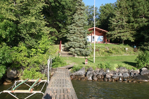 Welcome to Loon Nest- view of the cabin from the dock and shore station.