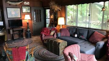 Smart TV, DVD player, books, video library