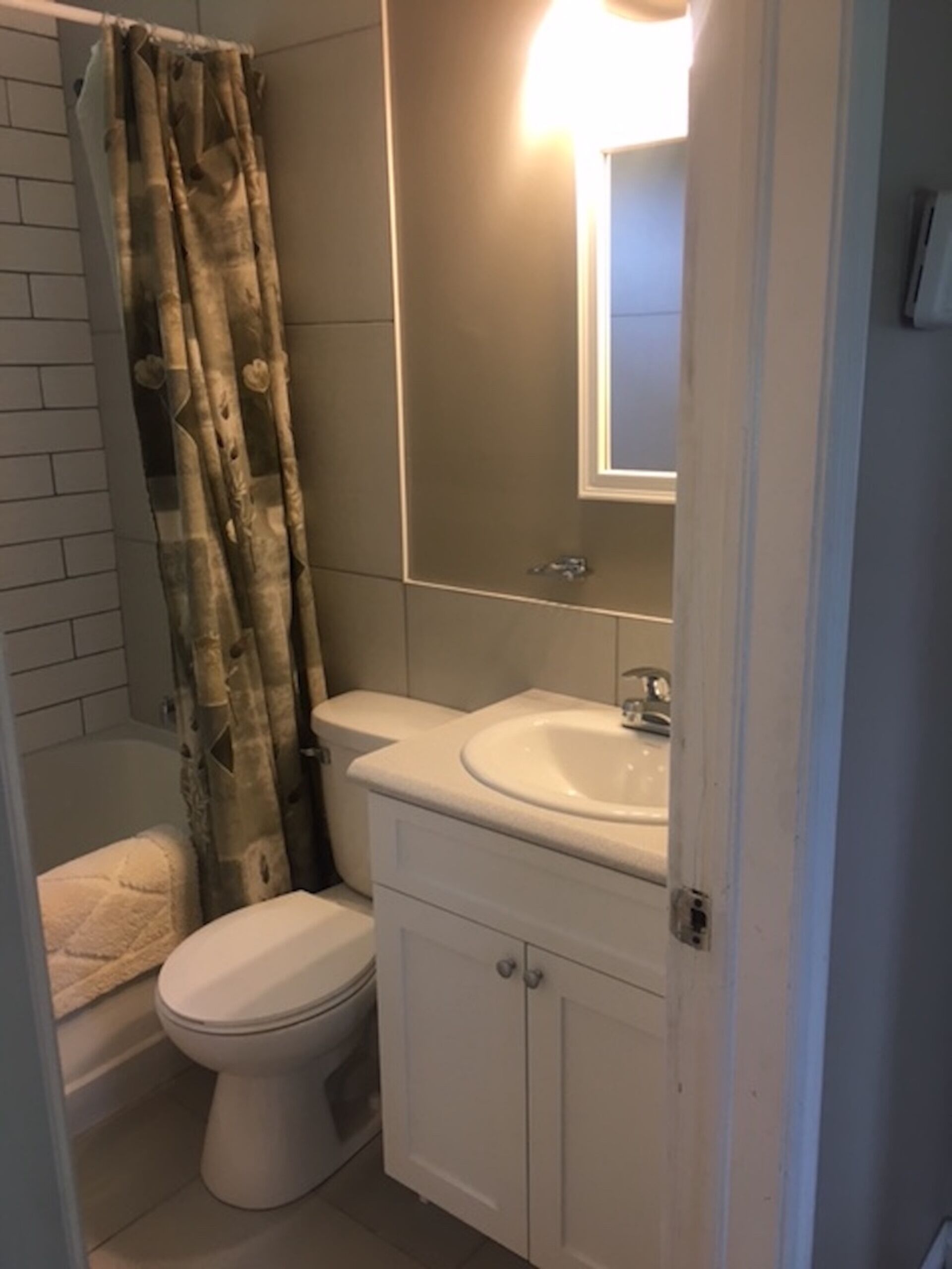 Combined shower/tub, towels