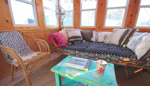 Smart TV, fireplace, DVD player, books