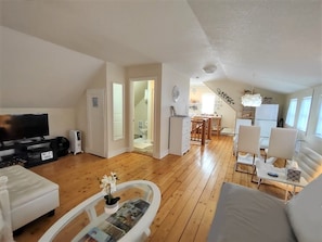Smart TV, DVD player, books, music library