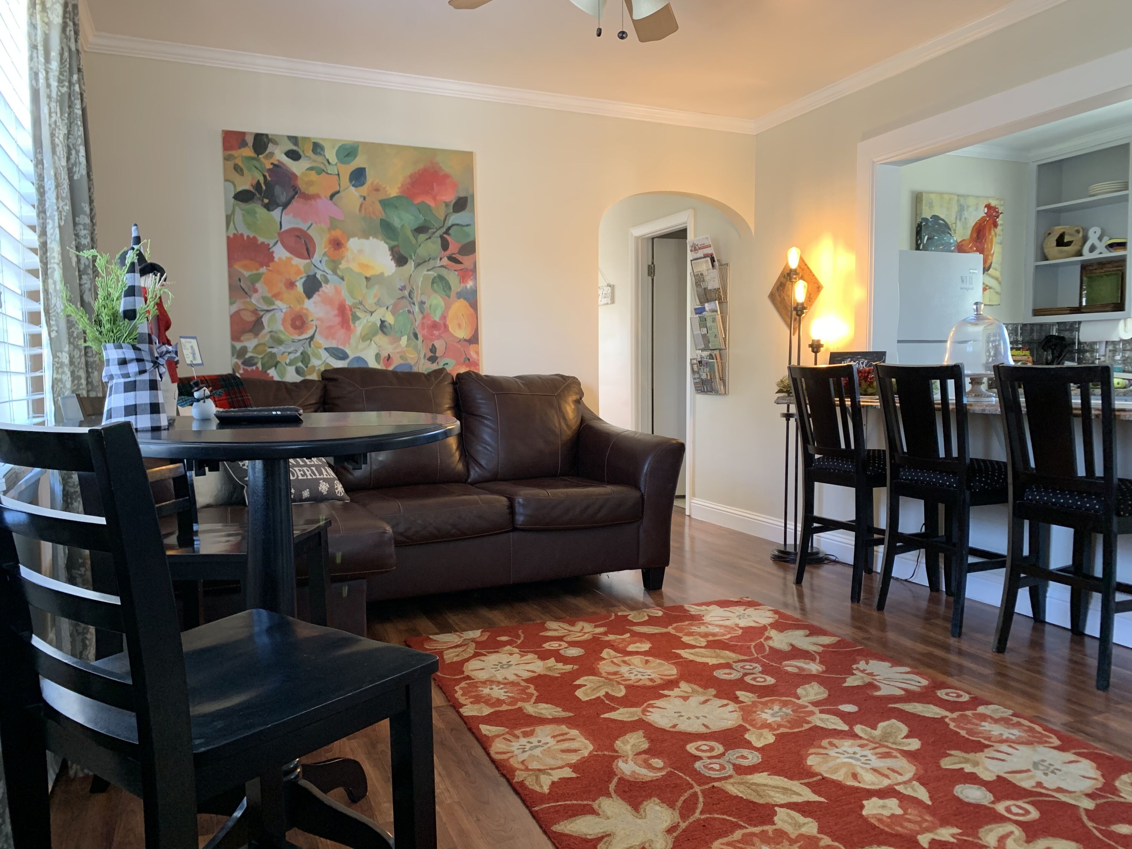 Smart TV, fireplace, DVD player, books