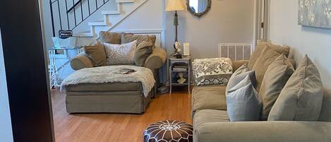 Smart TV, DVD player, books, video library