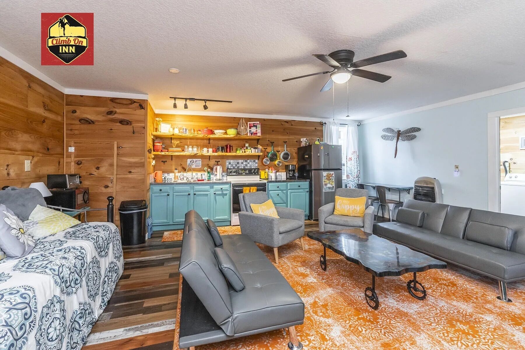 Smart TV, DVD player, books, video library