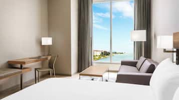 In-room safe, desk, laptop workspace, blackout curtains