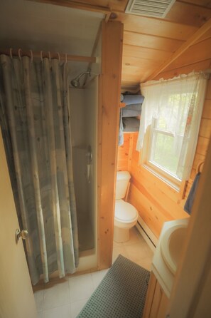 Regadera, secadora de cabello, toallas